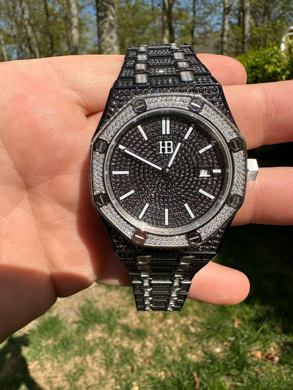 LIMITED EDITION PANDA WATCH - Real Black & White MOISSANITE Mens Iced Skeleton Back 44mm