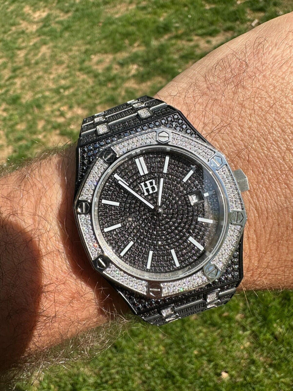 LIMITED EDITION PANDA WATCH - Real Black & White MOISSANITE Mens Iced Skeleton Back 44mm