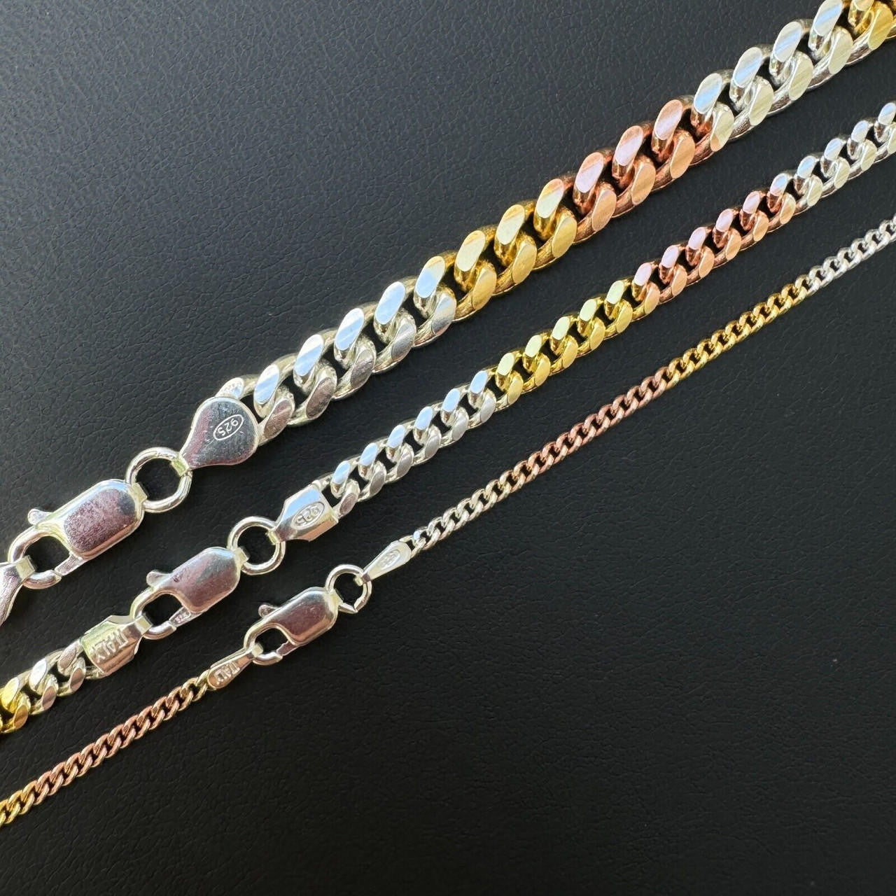 Miami Cuban Link Chain Necklace - TRICOLOR 14k Rose & Yellow Gold Vermeil 925 Sterling Silver - 16"-30" - 2mm-6mm