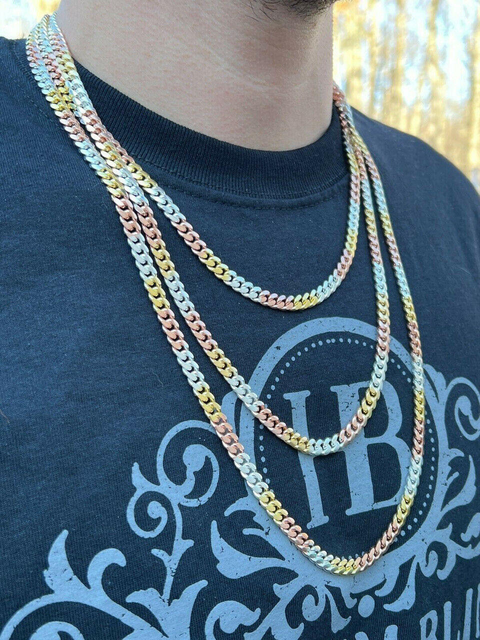 Miami Cuban Link Chain Necklace - TRICOLOR 14k Rose & Yellow Gold Vermeil 925 Sterling Silver - 16"-30" - 2mm-6mm