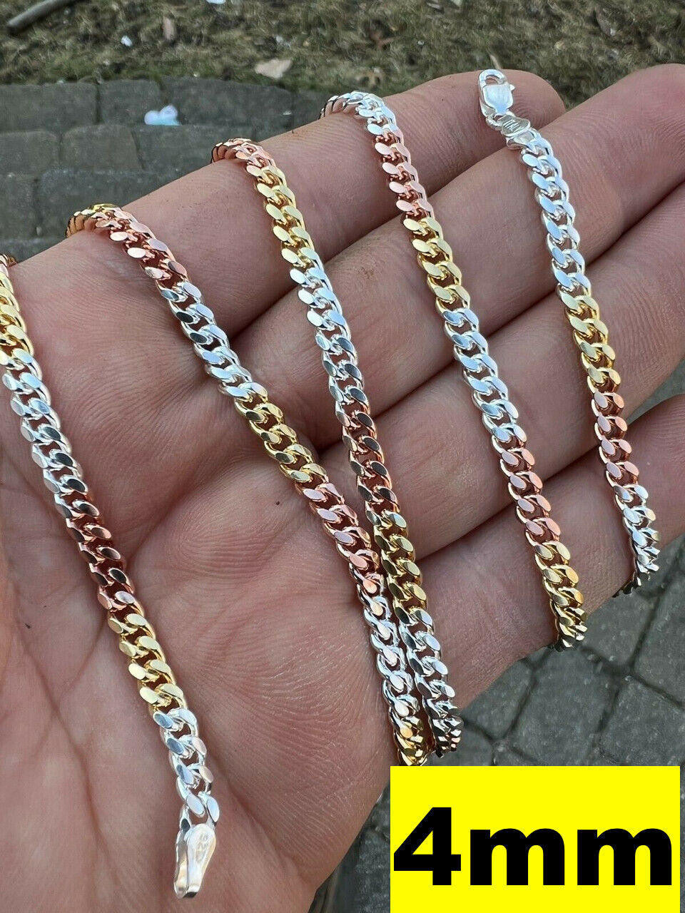 Miami Cuban Link Chain Necklace - TRICOLOR 14k Rose & Yellow Gold Vermeil 925 Sterling Silver - 16"-30" - 2mm-6mm