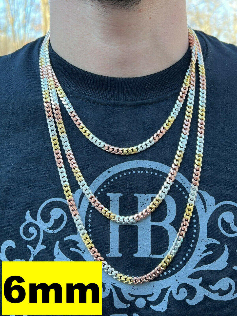 Miami Cuban Link Chain Necklace - TRICOLOR 14k Rose & Yellow Gold Vermeil 925 Sterling Silver - 16"-30" - 2mm-6mm