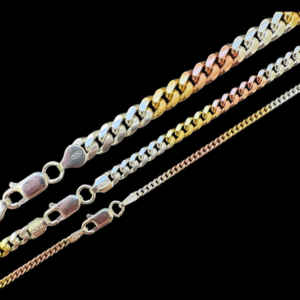Miami Cuban Link Chain Necklace - TRICOLOR 14k Rose & Yellow Gold Vermeil 925 Sterling Silver - 16"-30" - 2mm-6mm