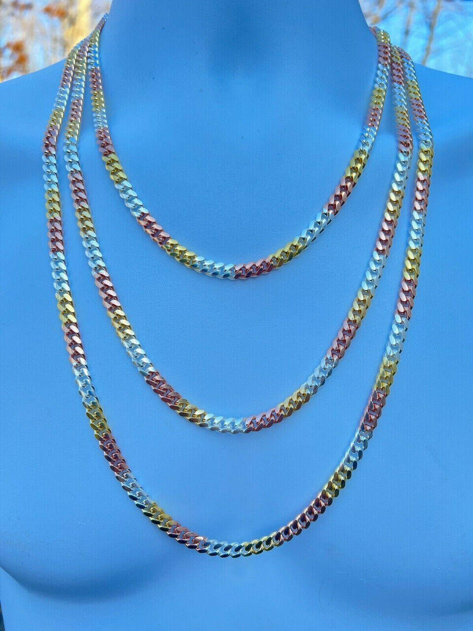 Miami Cuban Link Chain Necklace - TRICOLOR 14k Rose & Yellow Gold Vermeil 925 Sterling Silver - 16"-30" - 2mm-6mm