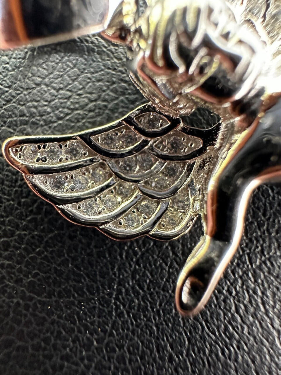 Guardian Micro Angel Hip Hop Pendant - 14k Gold Vermeil Or 925 Silver - CZ Stones - Small 1"