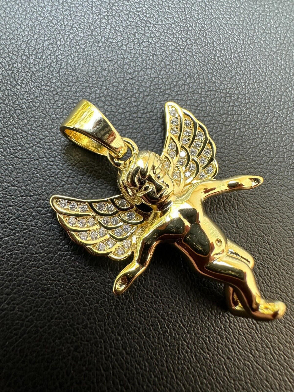 Guardian Micro Angel Hip Hop Pendant - 14k Gold Vermeil Or 925 Silver - CZ Stones - Small 1"