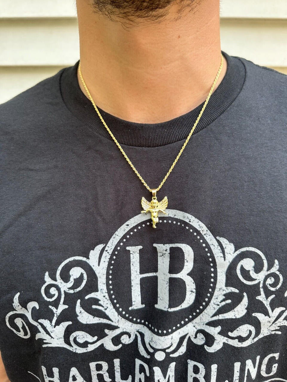 Guardian Micro Angel Hip Hop Pendant - 14k Gold Vermeil Or 925 Silver - CZ Stones - Small 1"