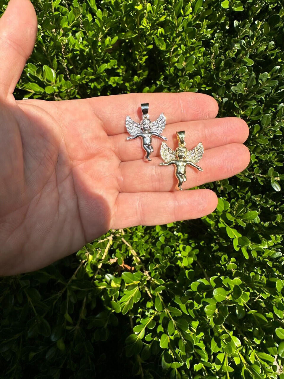 Guardian Micro Angel Hip Hop Pendant - 14k Gold Vermeil Or 925 Silver - CZ Stones - Small 1"