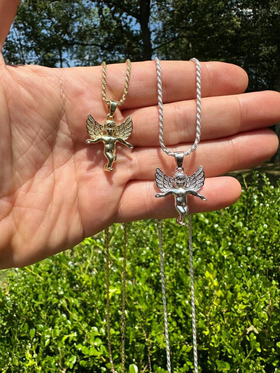 Guardian Micro Angel Hip Hop Pendant - 14k Gold Vermeil Or 925 Silver - CZ Stones - Small 1"