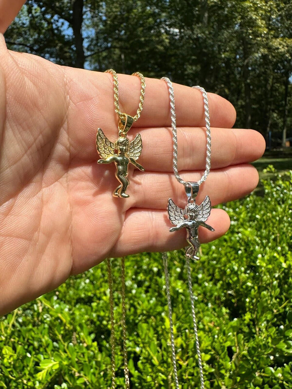 Guardian Micro Angel Hip Hop Pendant - 14k Gold Vermeil Or 925 Silver - CZ Stones - Small 1"