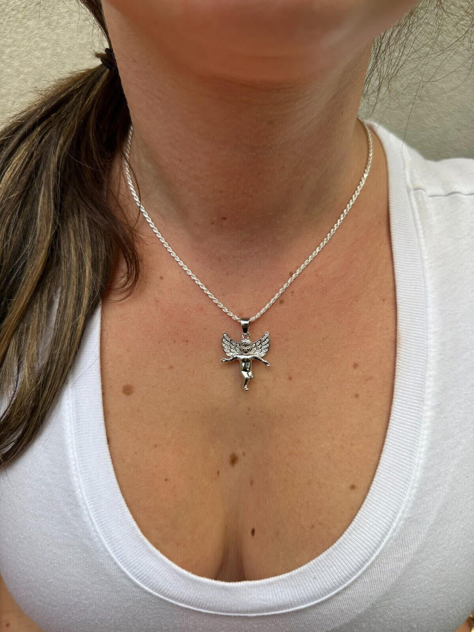Guardian Micro Angel Hip Hop Pendant - 14k Gold Vermeil Or 925 Silver - CZ Stones - Small 1"