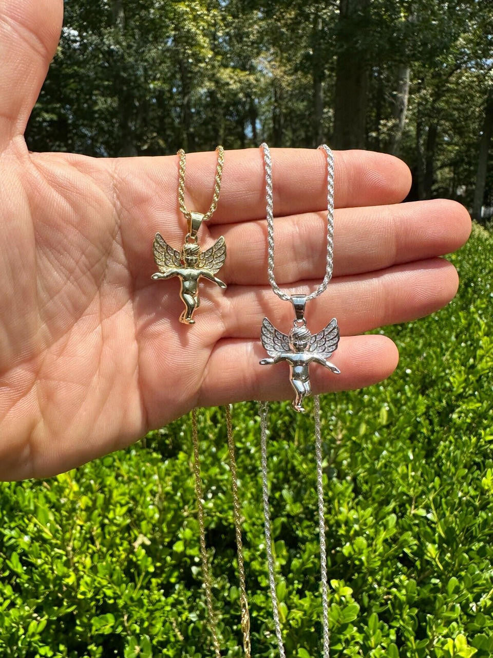 Guardian Micro Angel Hip Hop Pendant - 14k Gold Vermeil Or 925 Silver - CZ Stones - Small 1"