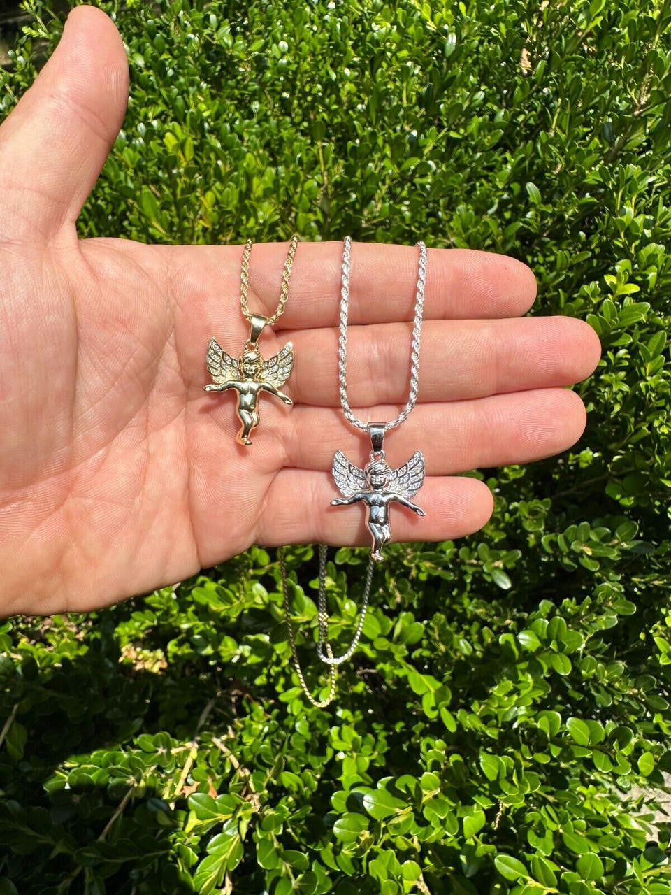 Guardian Micro Angel Hip Hop Pendant - 14k Gold Vermeil Or 925 Silver - CZ Stones - Small 1"