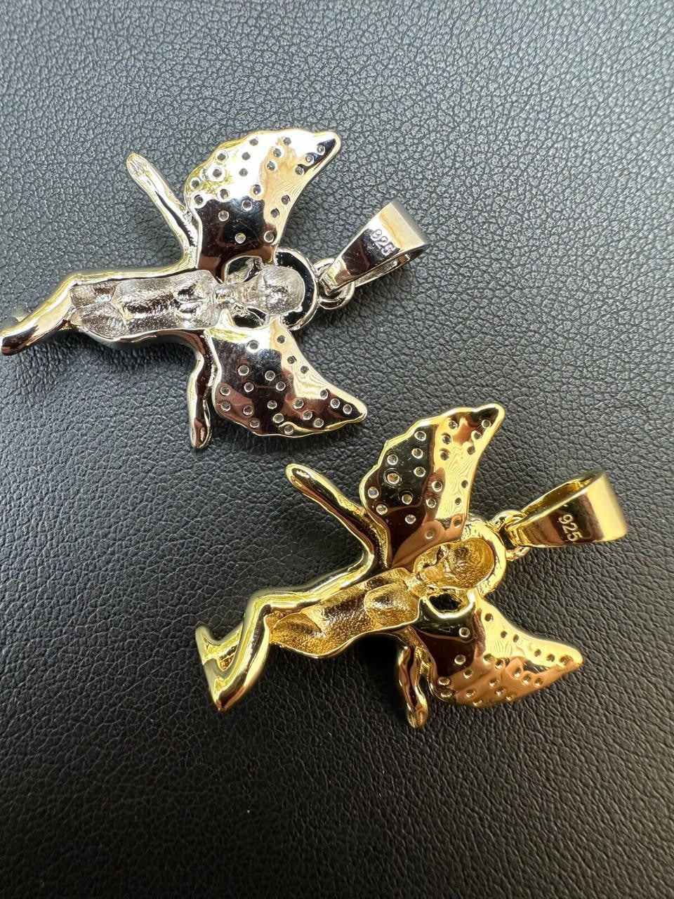 Guardian Micro Angel Hip Hop Pendant - 14k Gold Vermeil Or 925 Silver - CZ Stones - Small 1"