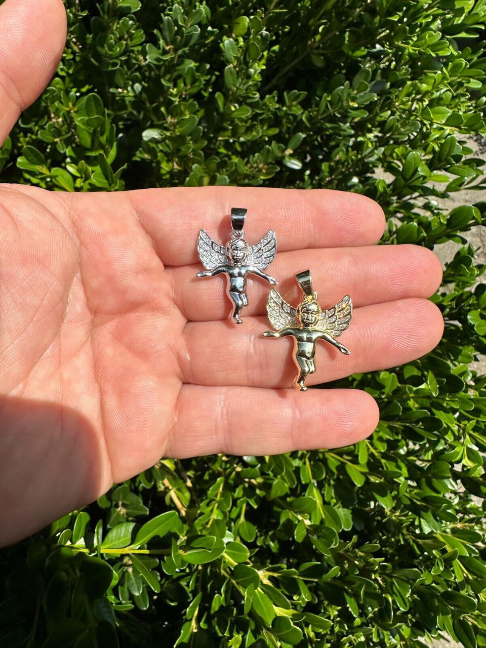 Guardian Micro Angel Hip Hop Pendant - 14k Gold Vermeil Or 925 Silver - CZ Stones - Small 1"