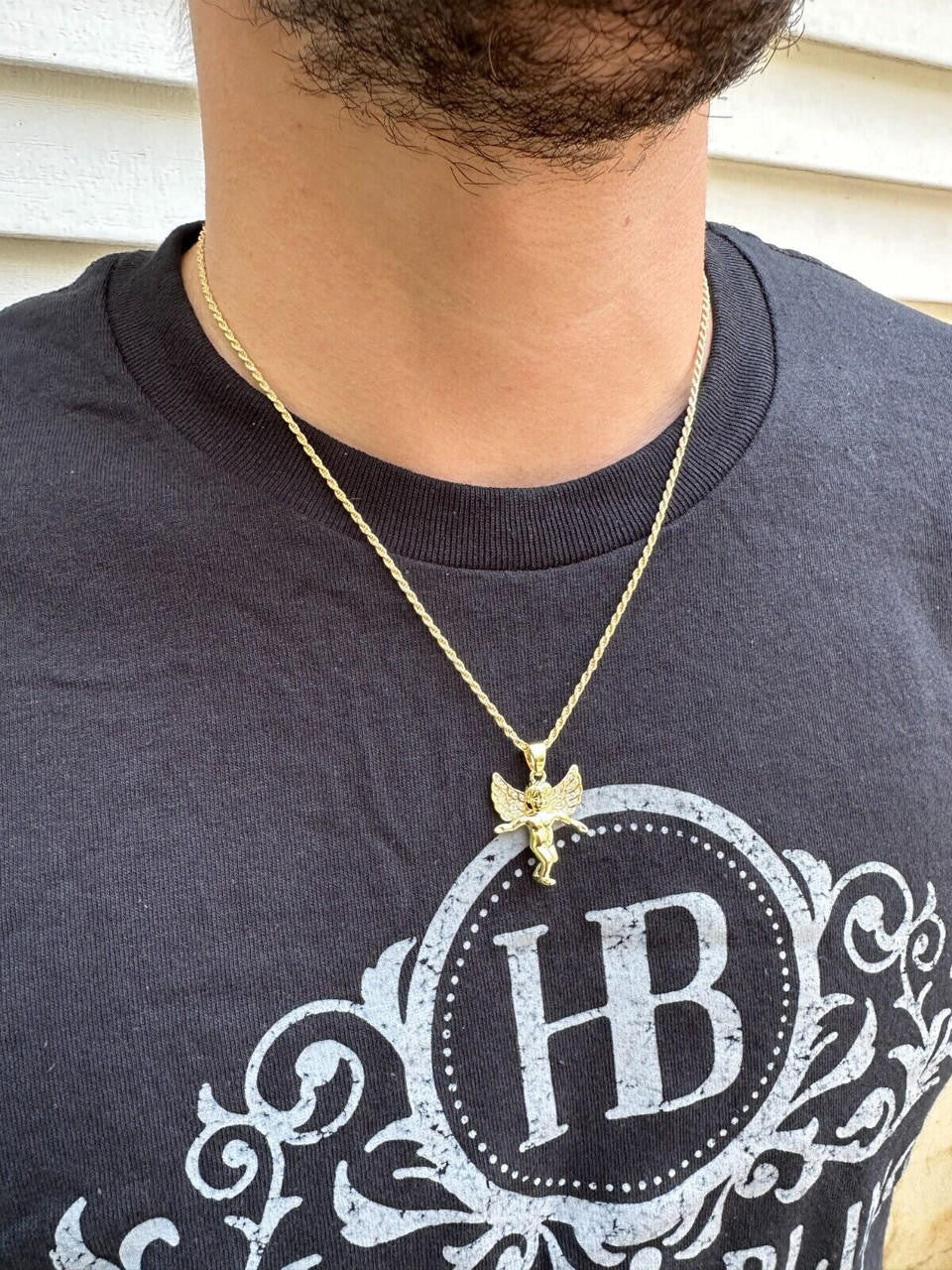 Guardian Micro Angel Hip Hop Pendant - 14k Gold Vermeil Or 925 Silver - CZ Stones - Small 1"
