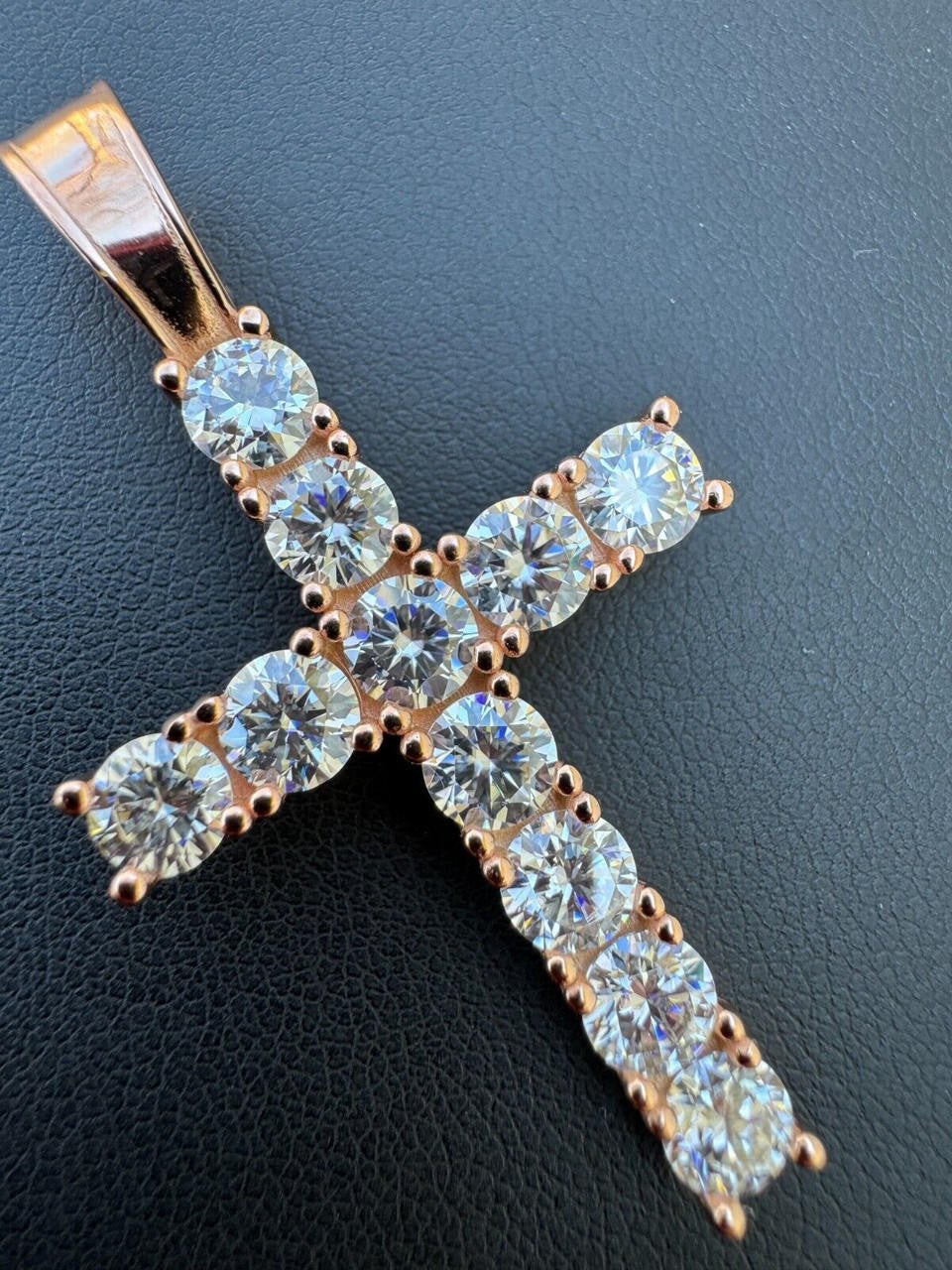 MOISSANITE Tennis Cross - 14k Rose Vermeil 925 Silver  - 5 Sizes 0.75"-2.25"