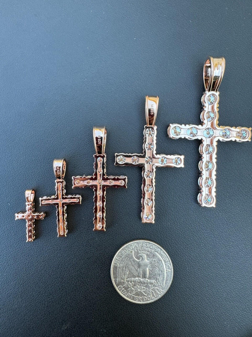 MOISSANITE Tennis Cross - 14k Rose Vermeil 925 Silver  - 5 Sizes 0.75"-2.25"