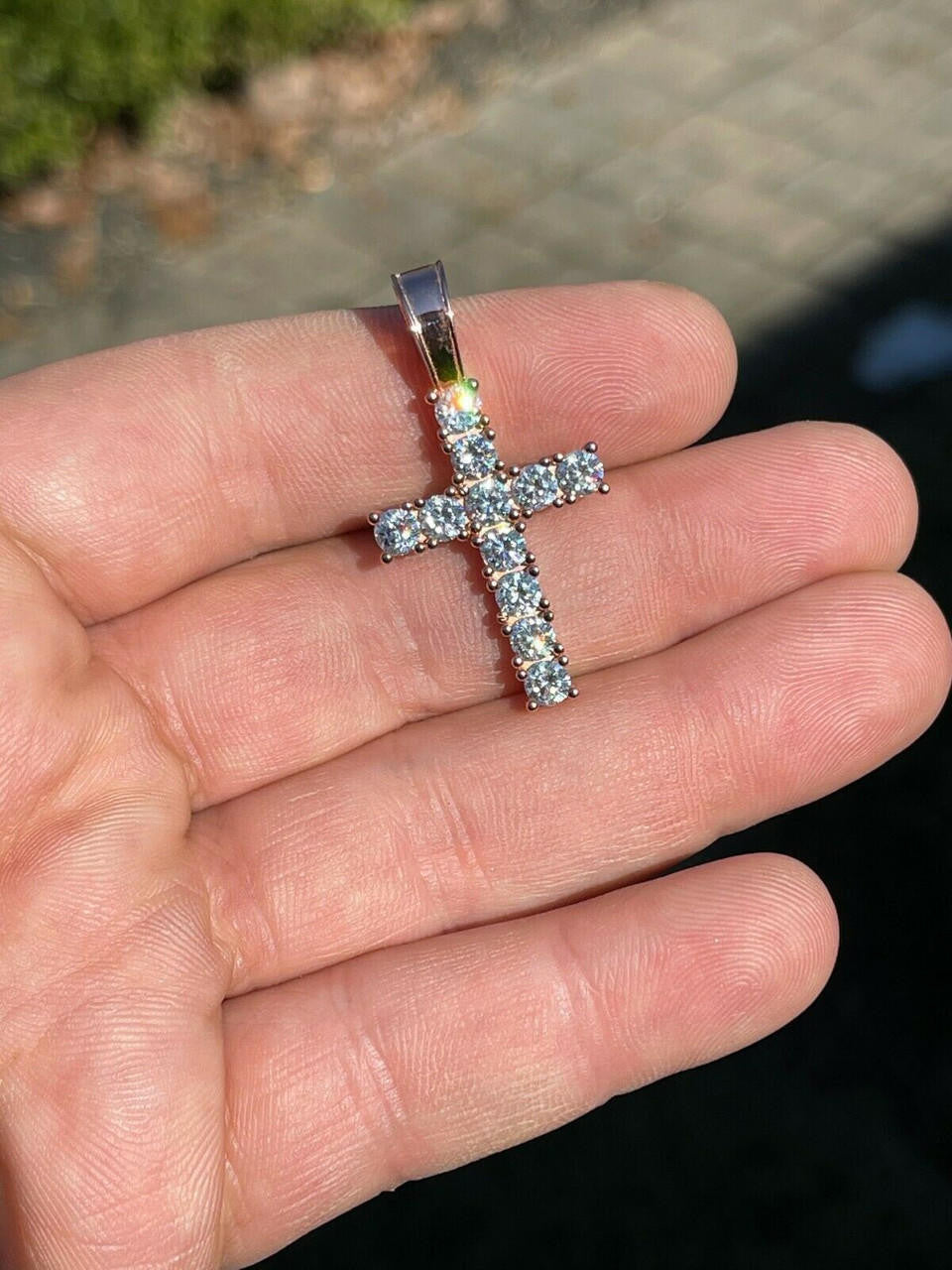 MOISSANITE Tennis Cross - 14k Rose Vermeil 925 Silver  - 5 Sizes 0.75"-2.25"