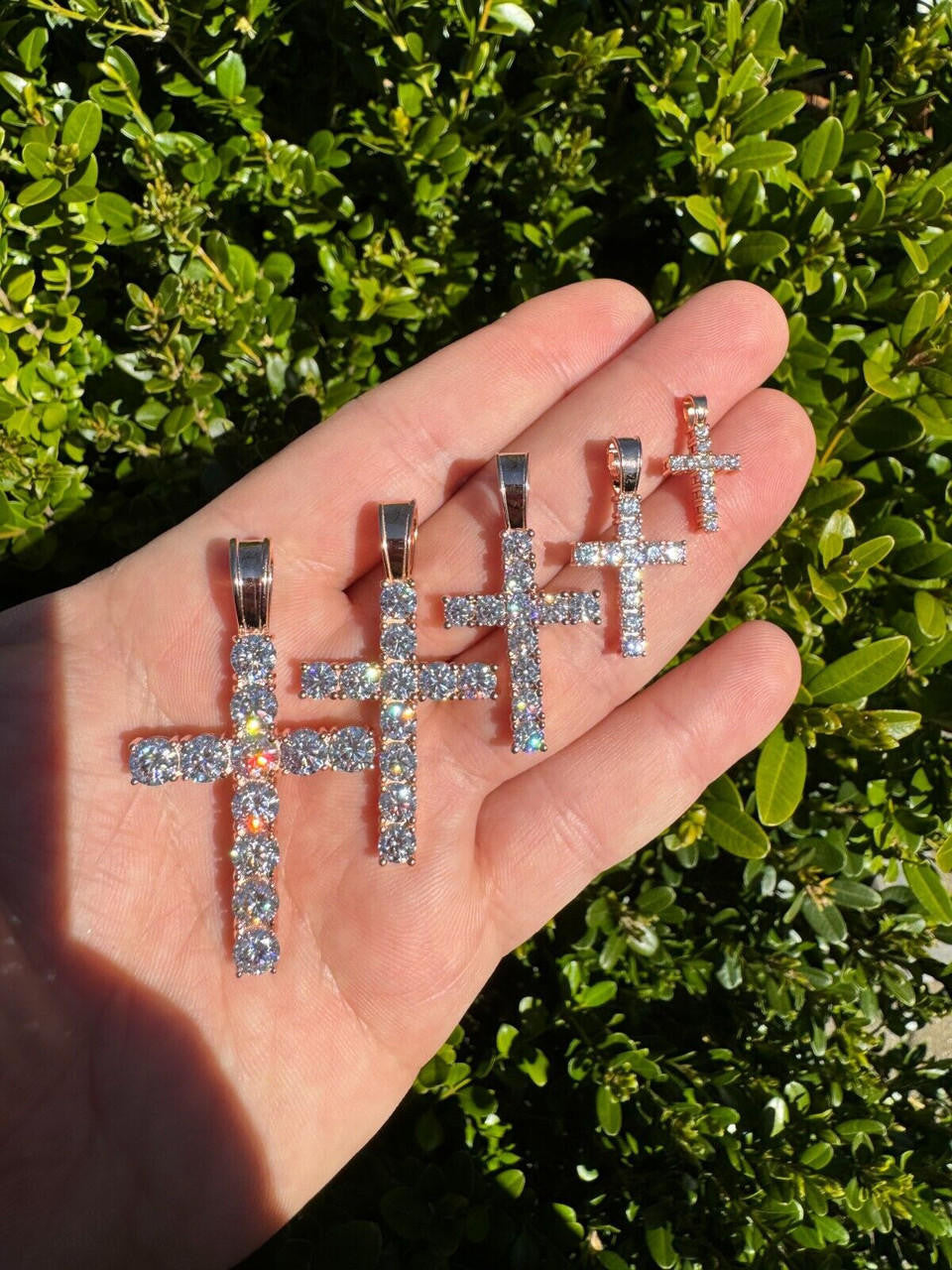 MOISSANITE Tennis Cross - 14k Rose Vermeil 925 Silver  - 5 Sizes 0.75"-2.25"