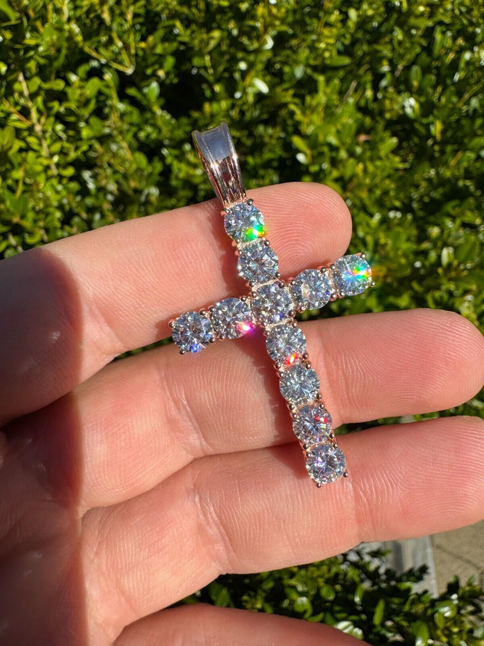 MOISSANITE Tennis Cross - 14k Rose Vermeil 925 Silver  - 5 Sizes 0.75"-2.25"