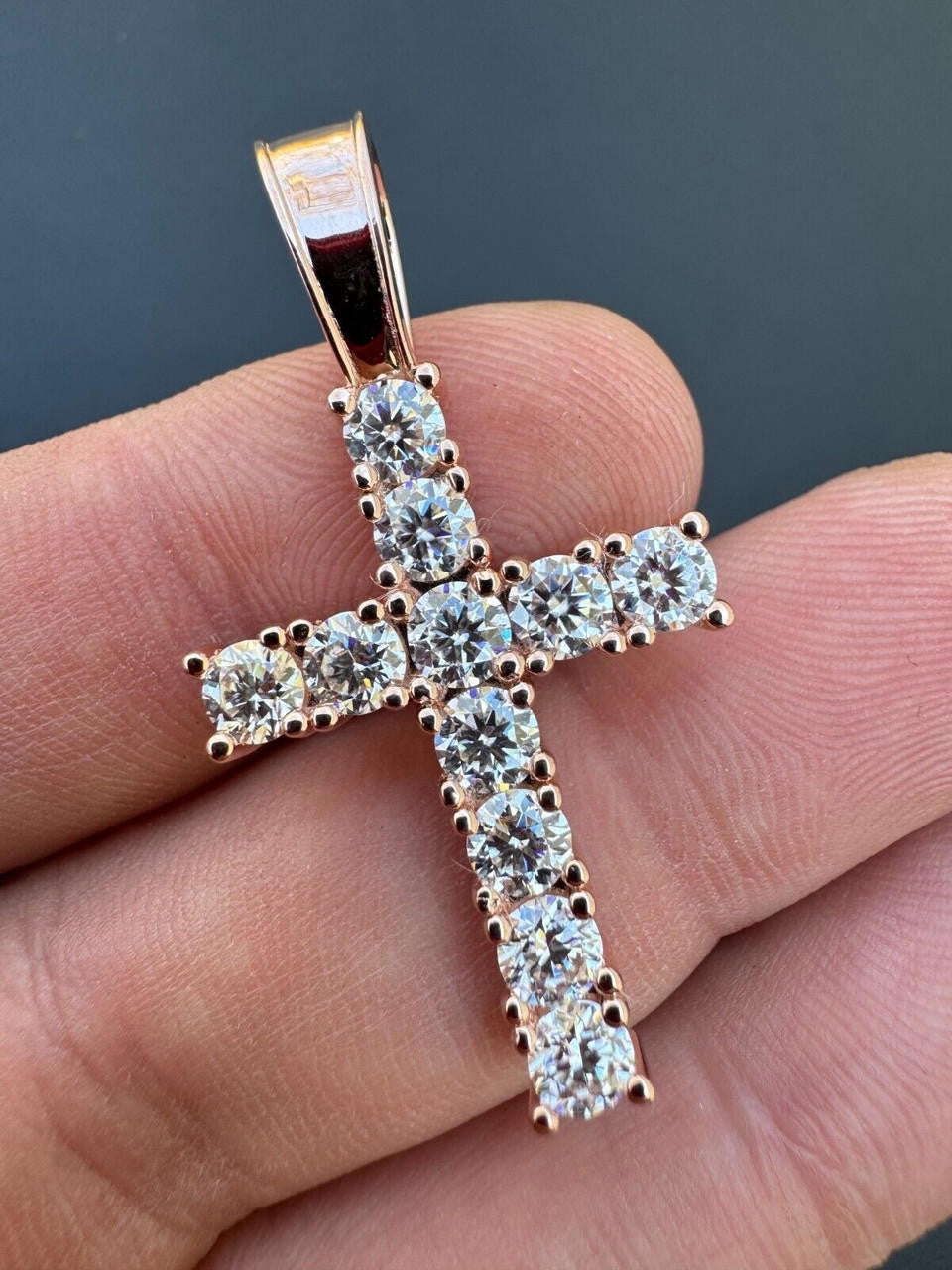 MOISSANITE Tennis Cross - 14k Rose Vermeil 925 Silver  - 5 Sizes 0.75"-2.25"