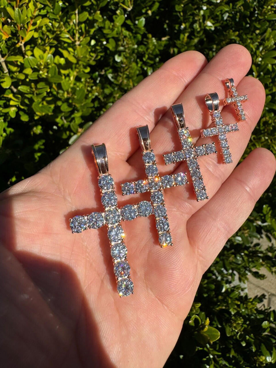 MOISSANITE Tennis Cross - 14k Rose Vermeil 925 Silver  - 5 Sizes 0.75"-2.25"