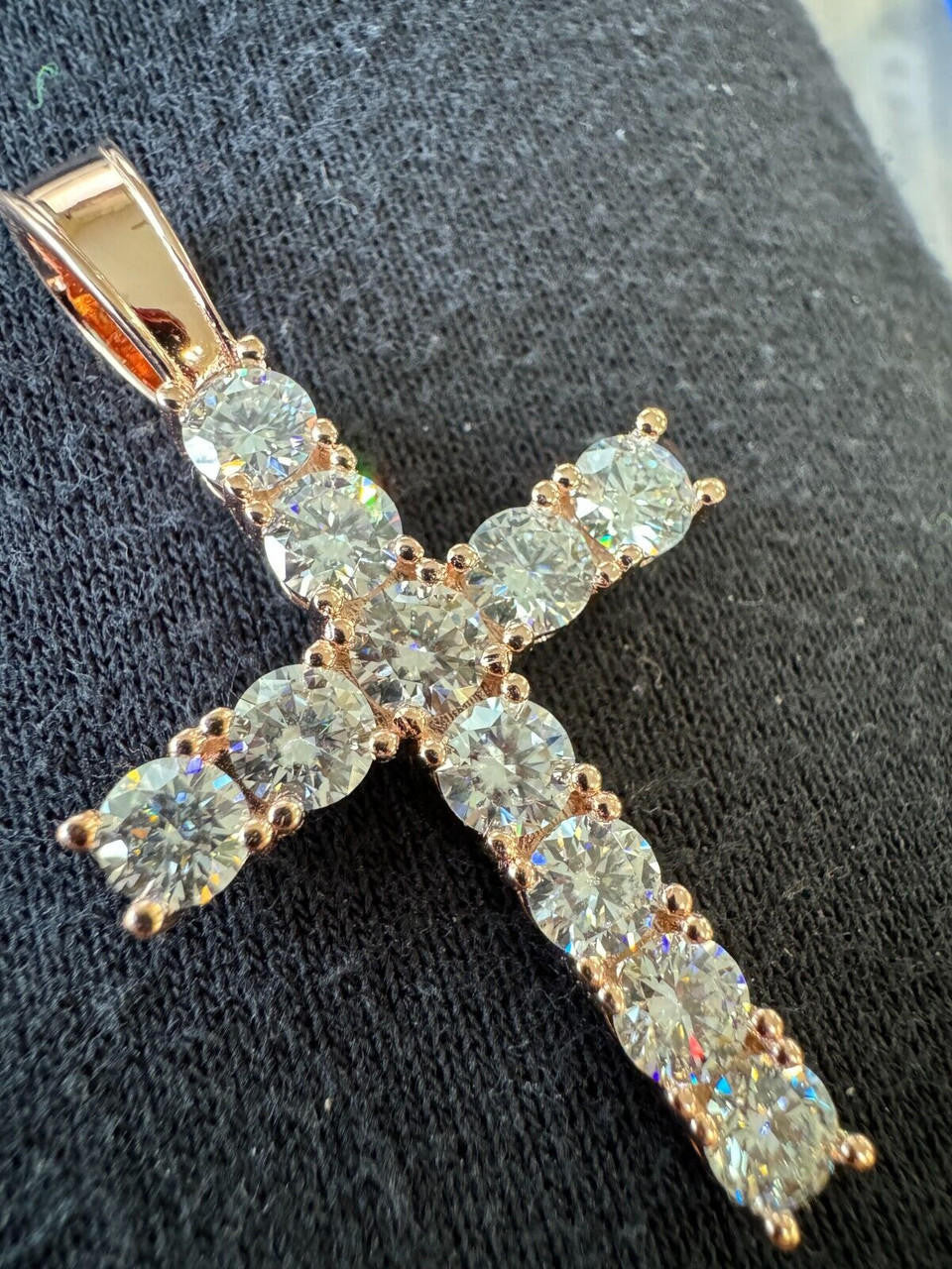 MOISSANITE Tennis Cross - 14k Rose Vermeil 925 Silver  - 5 Sizes 0.75"-2.25"