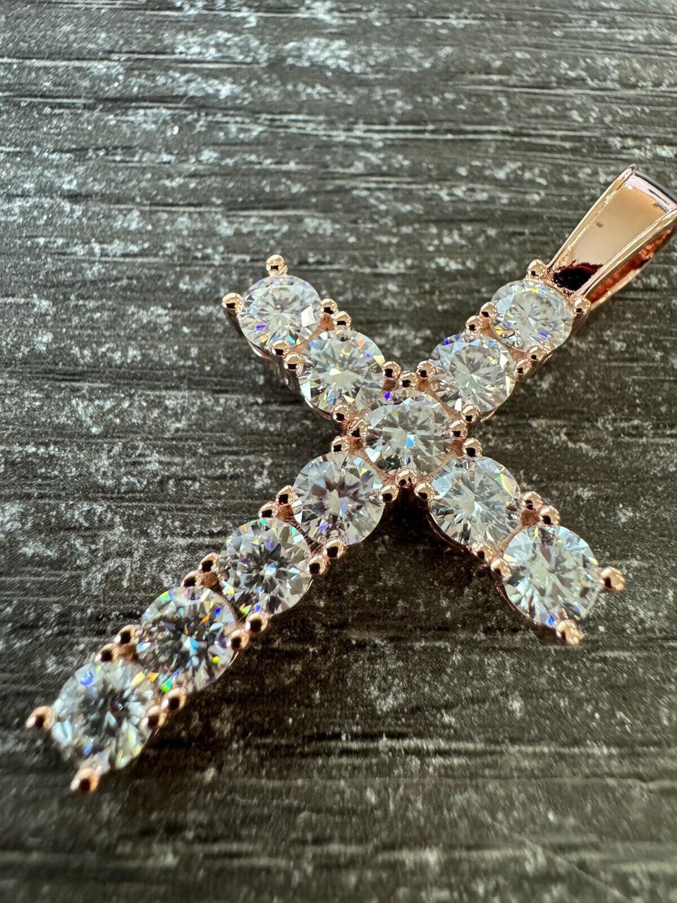 MOISSANITE Tennis Cross - 14k Rose Vermeil 925 Silver  - 5 Sizes 0.75"-2.25"