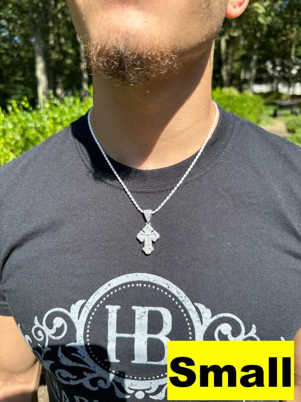 MOISSANITE Baguette Gothic Tupac Cross Pendant - 925 Silver - 3 Sizes 1.5"-2.75"