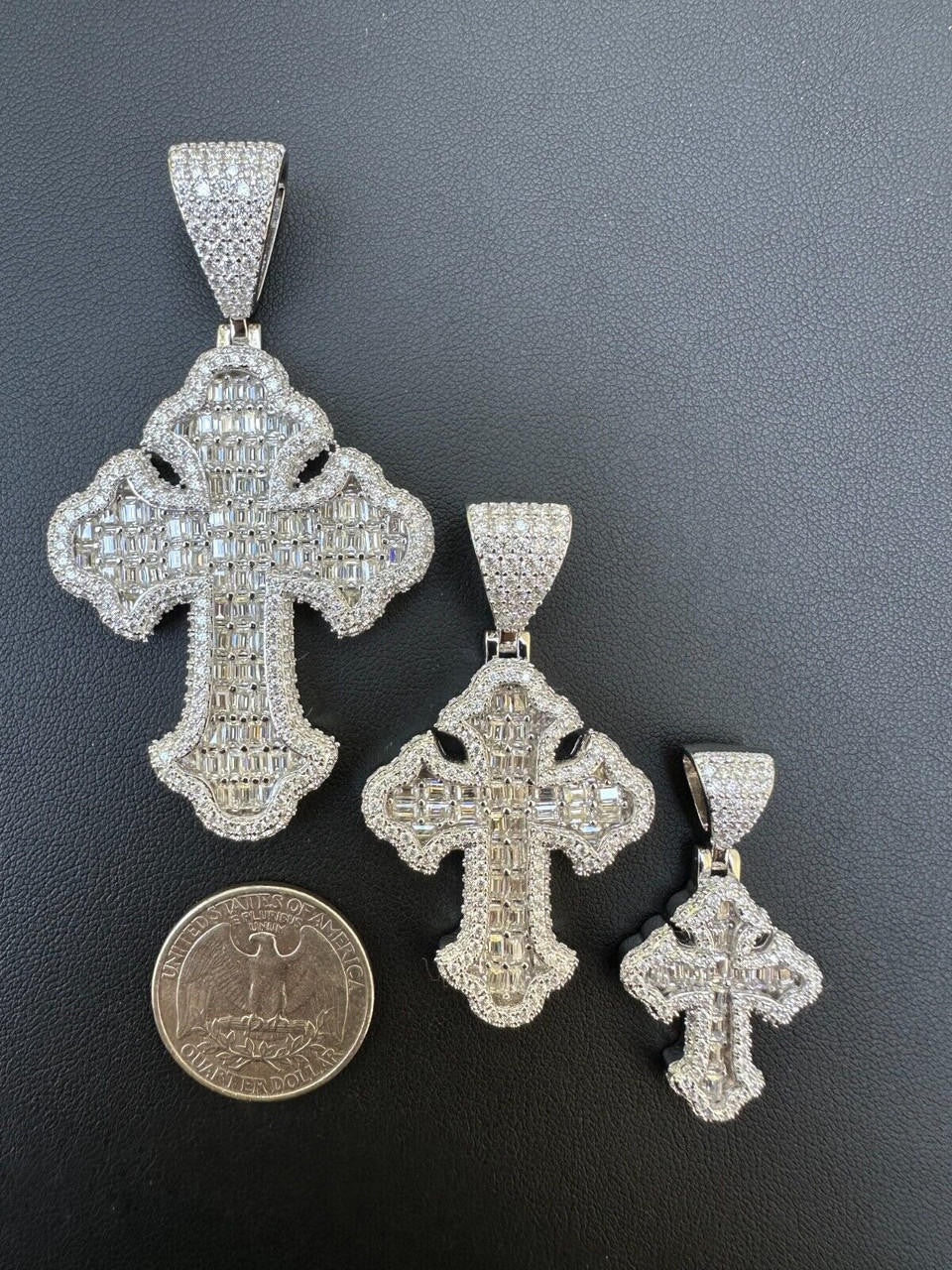 MOISSANITE Baguette Gothic Tupac Cross Pendant - 925 Silver - 3 Sizes 1.5"-2.75"