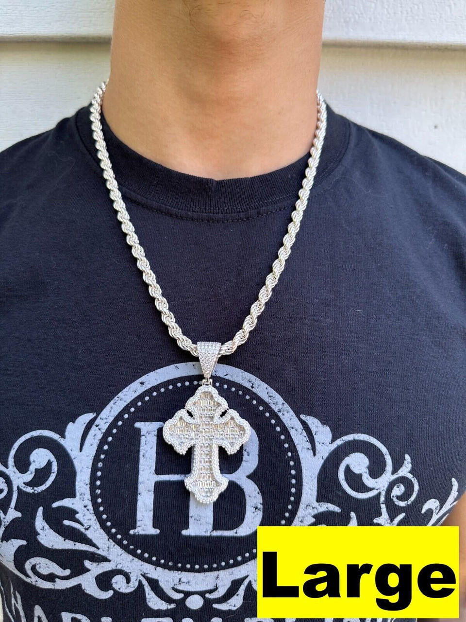 MOISSANITE Baguette Gothic Tupac Cross Pendant - 925 Silver - 3 Sizes 1.5"-2.75"
