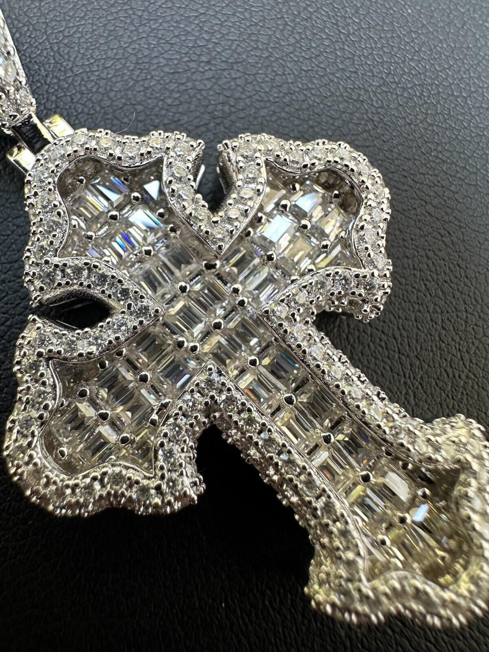MOISSANITE Baguette Gothic Tupac Cross Pendant - 925 Silver - 3 Sizes 1.5"-2.75"