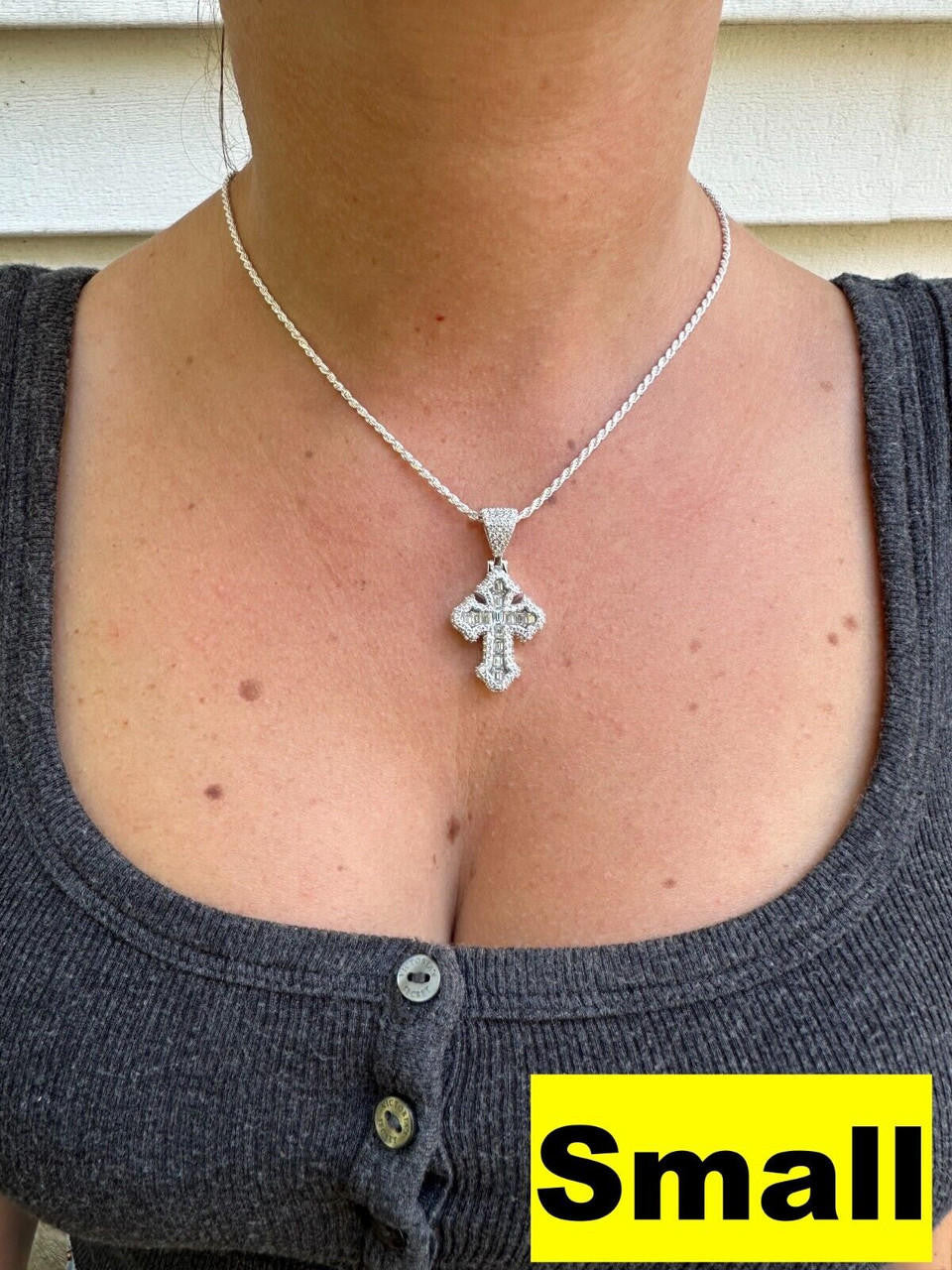 MOISSANITE Baguette Gothic Tupac Cross Pendant - 925 Silver - 3 Sizes 1.5"-2.75"