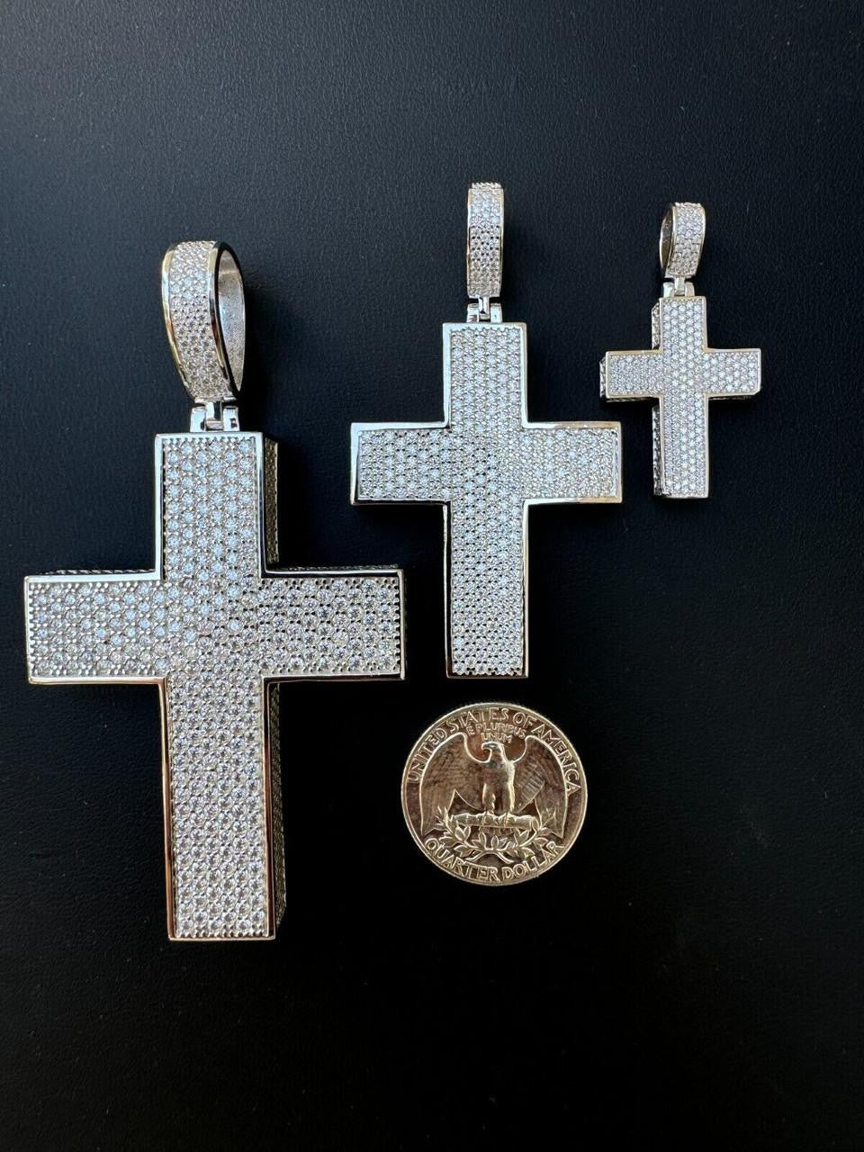MOISSANITE Boss From All Sides 3D Iced Out Cross Pendant - 925 Silver - 3 Sizes 1.25"-3.5"