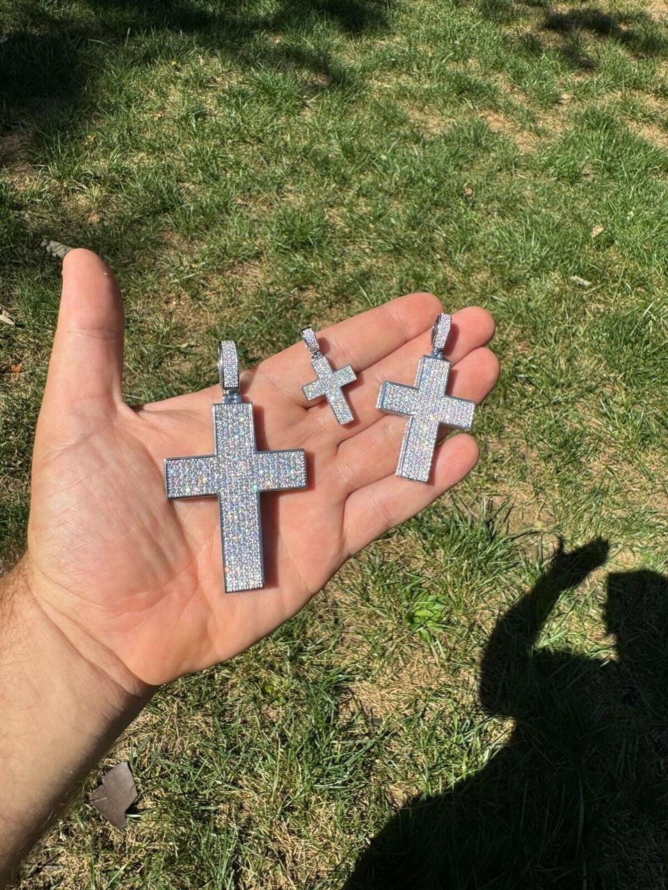 MOISSANITE Boss From All Sides 3D Iced Out Cross Pendant - 925 Silver - 3 Sizes 1.25"-3.5"