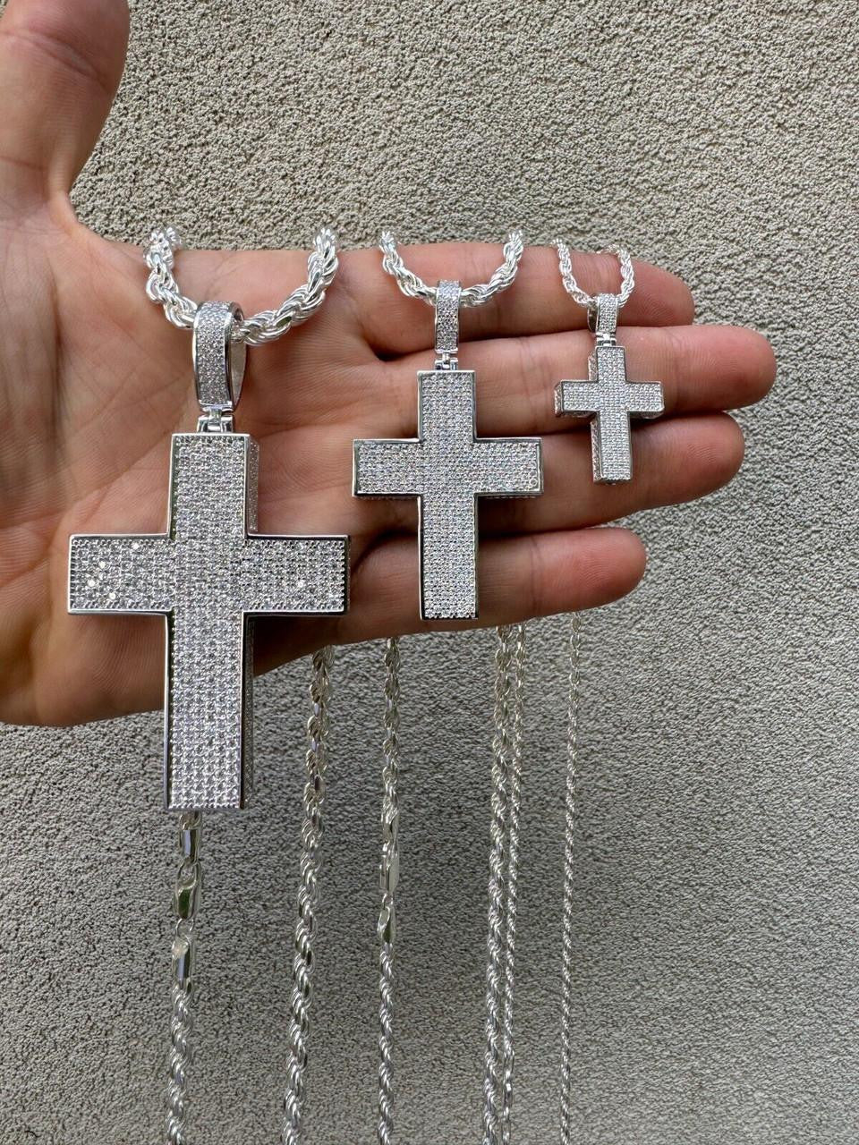 MOISSANITE Boss From All Sides 3D Iced Out Cross Pendant - 925 Silver - 3 Sizes 1.25"-3.5"