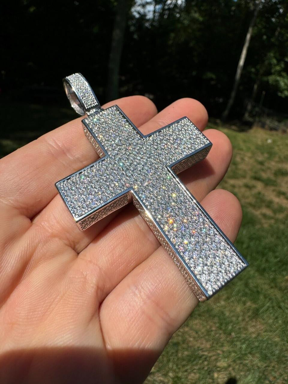 MOISSANITE Boss From All Sides 3D Iced Out Cross Pendant - 925 Silver - 3 Sizes 1.25"-3.5"