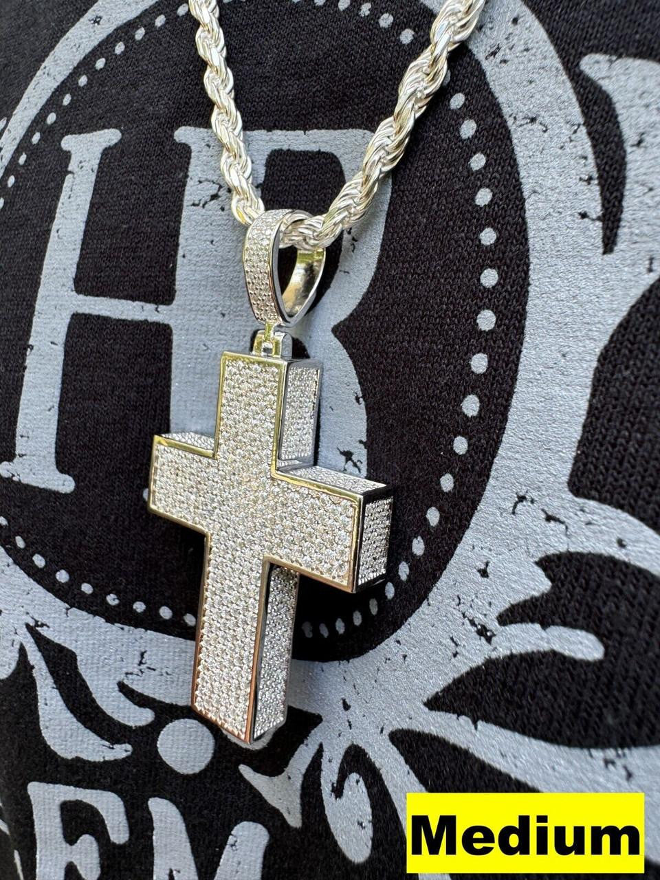MOISSANITE Boss From All Sides 3D Iced Out Cross Pendant - 925 Silver - 3 Sizes 1.25"-3.5"