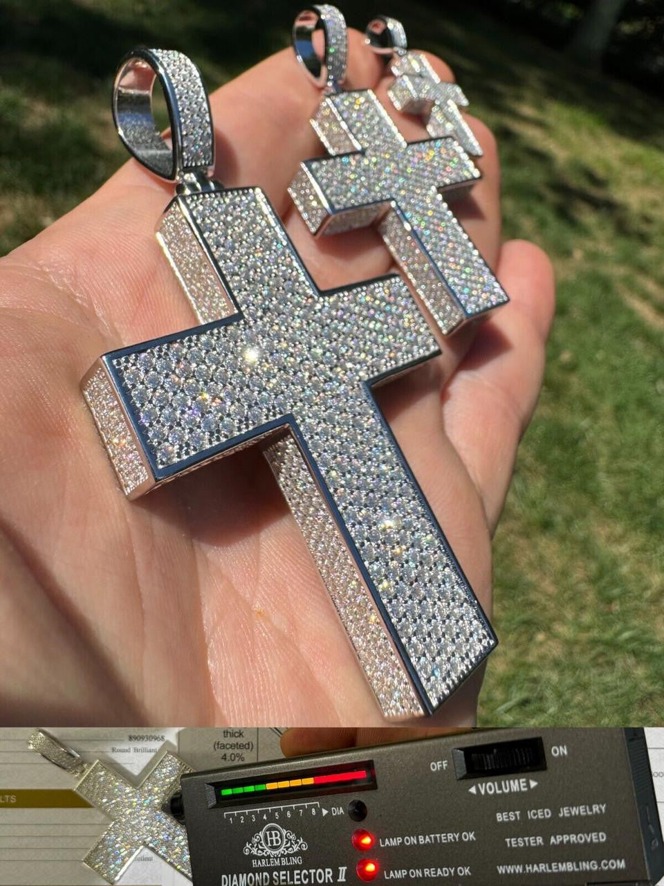 MOISSANITE Boss From All Sides 3D Iced Out Cross Pendant - 925 Silver - 3 Sizes 1.25"-3.5"