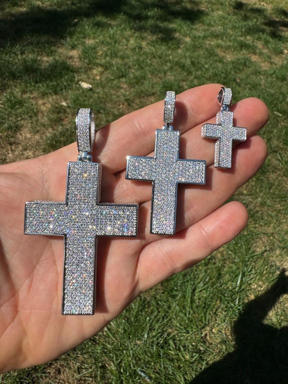 MOISSANITE Boss From All Sides 3D Iced Out Cross Pendant - 925 Silver - 3 Sizes 1.25"-3.5"