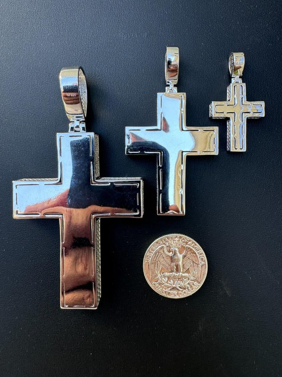 MOISSANITE Boss From All Sides 3D Iced Out Cross Pendant - 925 Silver - 3 Sizes 1.25"-3.5"