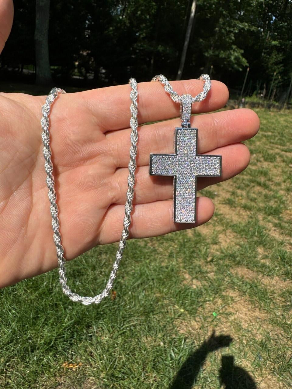 MOISSANITE Boss From All Sides 3D Iced Out Cross Pendant - 925 Silver - 3 Sizes 1.25"-3.5"