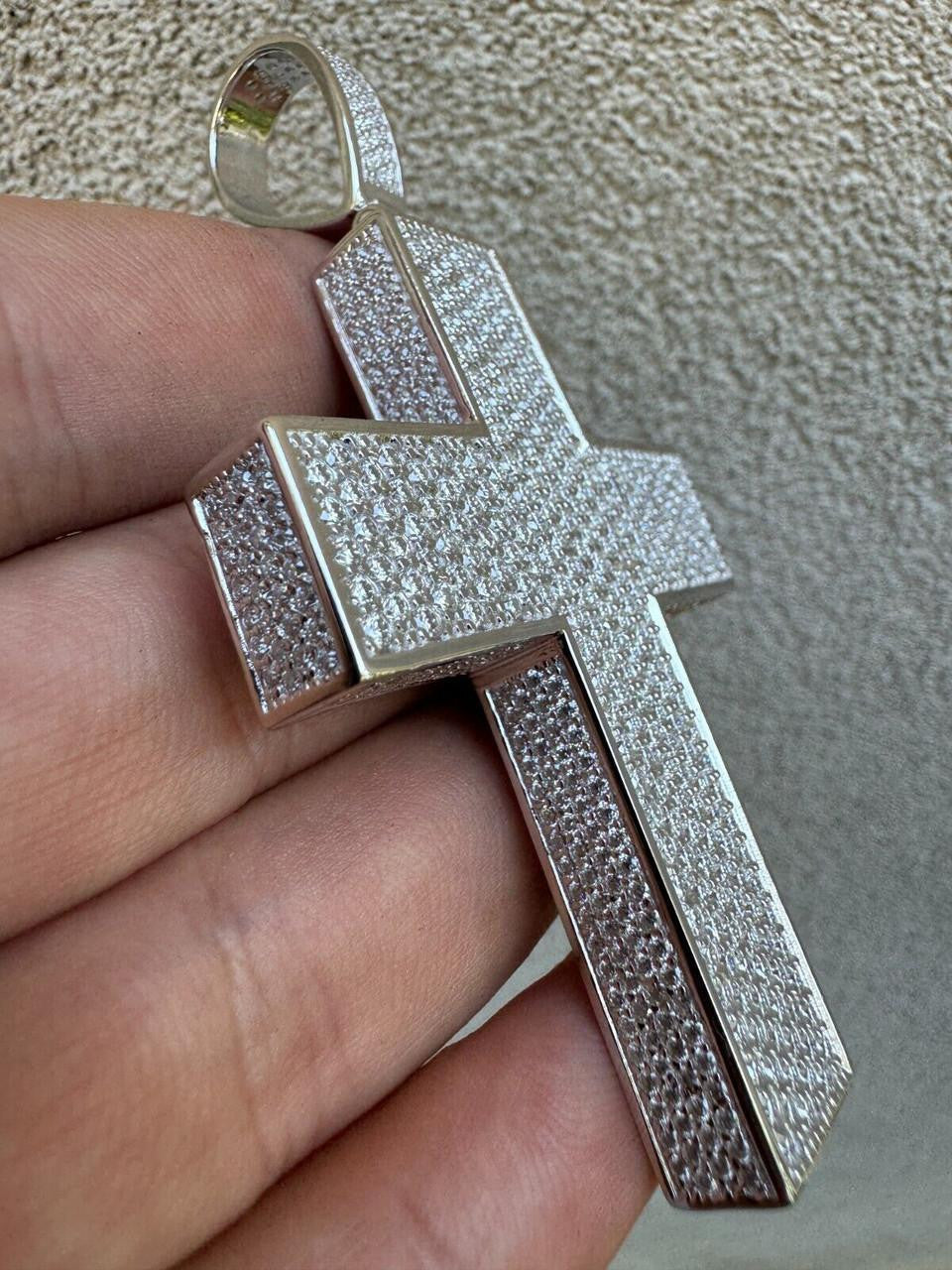MOISSANITE Boss From All Sides 3D Iced Out Cross Pendant - 925 Silver - 3 Sizes 1.25"-3.5"