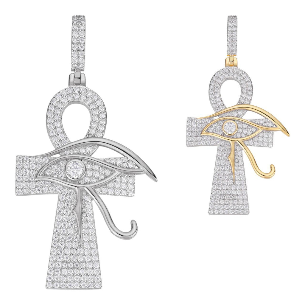 MOISSANITE Ankh Cross W. Eye Of Horus Pendant - 14k Gold Vermeil Or 925 Silver - Large 2.5"
