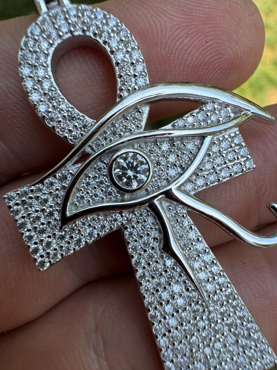 MOISSANITE Ankh Cross W. Eye Of Horus Pendant - 14k Gold Vermeil Or 925 Silver - Large 2.5"