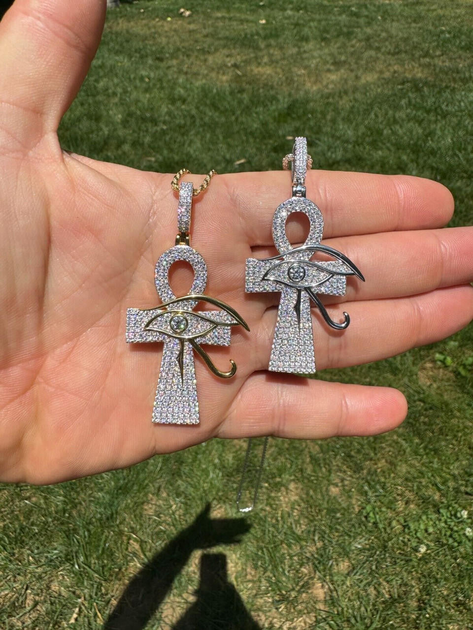 MOISSANITE Ankh Cross W. Eye Of Horus Pendant - 14k Gold Vermeil Or 925 Silver - Large 2.5"