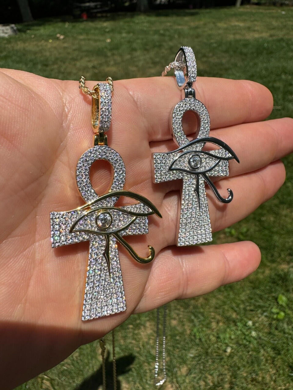 MOISSANITE Ankh Cross W. Eye Of Horus Pendant - 14k Gold Vermeil Or 925 Silver - Large 2.5"