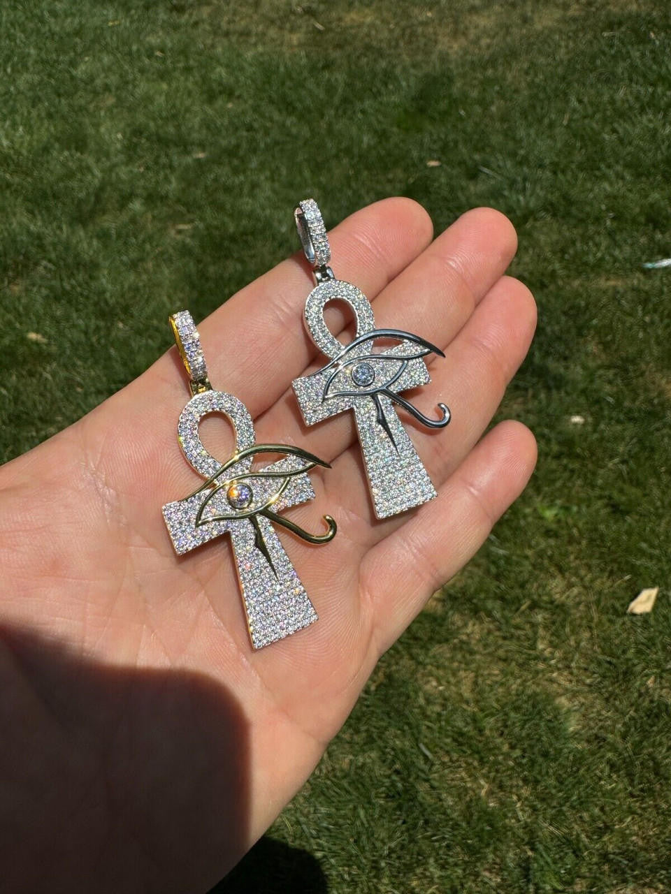 MOISSANITE Ankh Cross W. Eye Of Horus Pendant - 14k Gold Vermeil Or 925 Silver - Large 2.5"