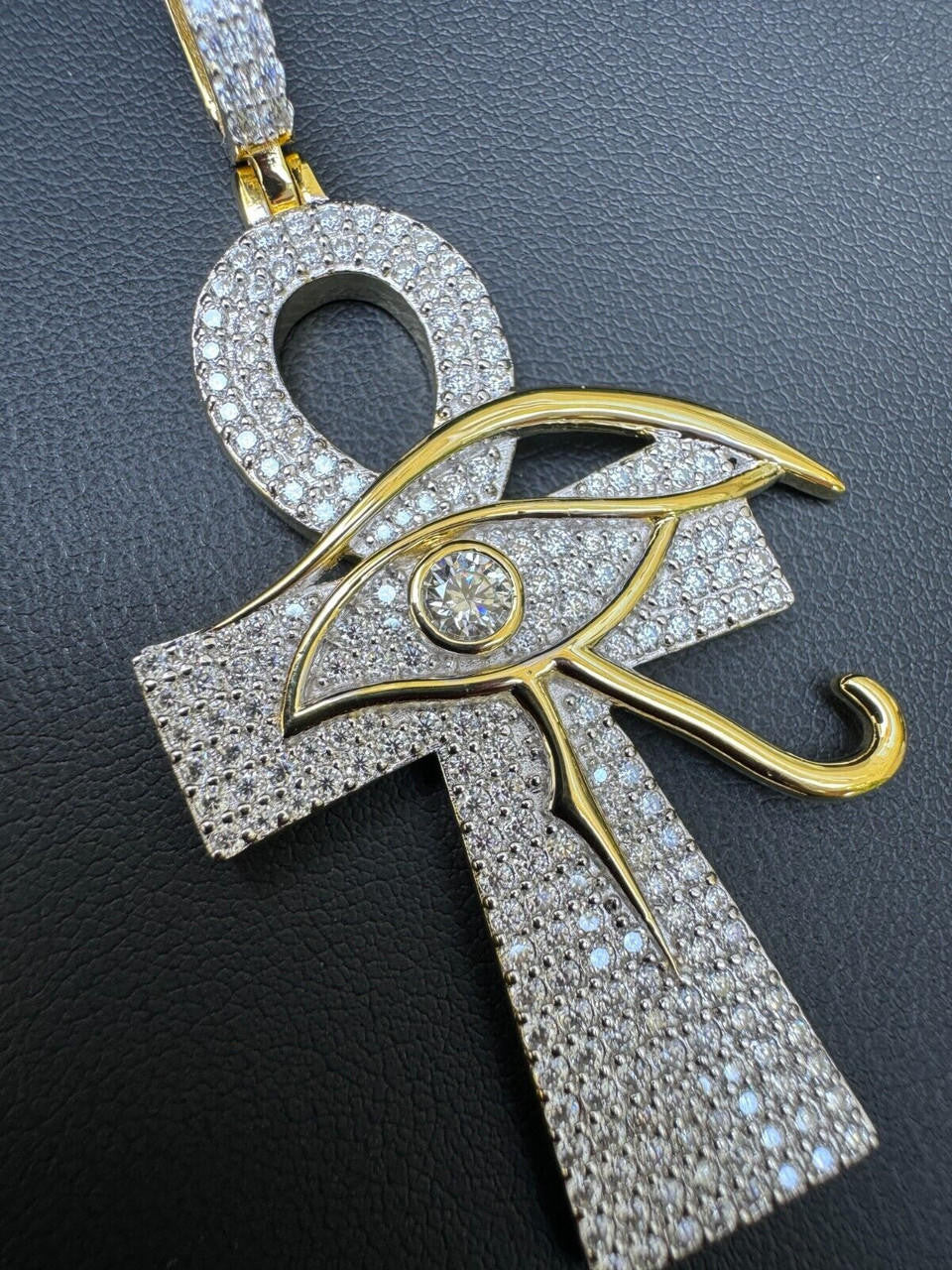 MOISSANITE Ankh Cross W. Eye Of Horus Pendant - 14k Gold Vermeil Or 925 Silver - Large 2.5"